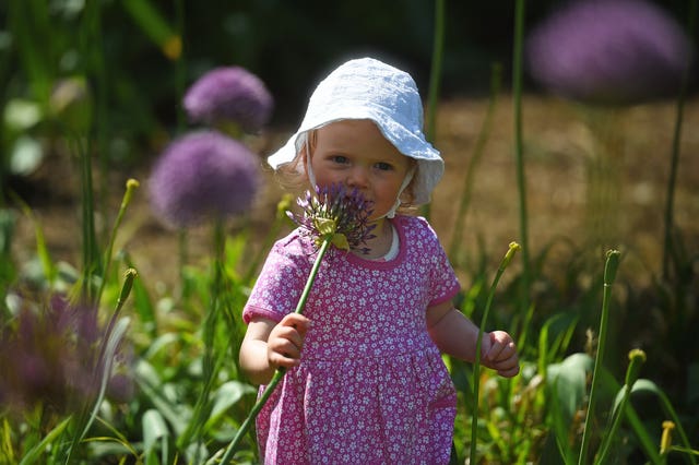 Martha White, aged 22-months, playing in the garden