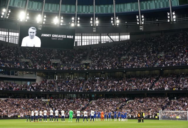 A minute's applause took place for Jimmy Greaves at Tottenham Hotspur Stadium where two of his old clubs did battle. He scored 266 goals for Spurs having found the net on 132 occasions for Chelsea 
