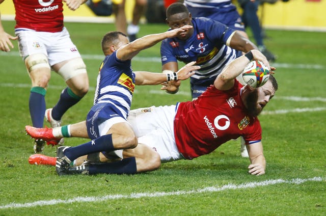 Luke Cowan-Dickie crashes over for the Lions' second try against the Stormers
