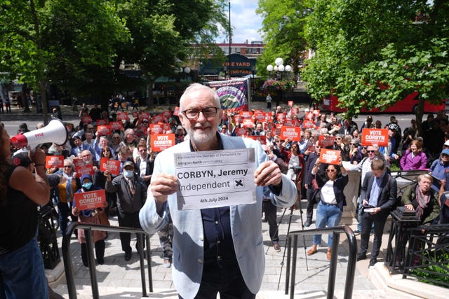 Former Labour Party leader Jeremy Corbyn outside Islington Town Hall, north London, after handing in his nomination papers for the General Election on July 4