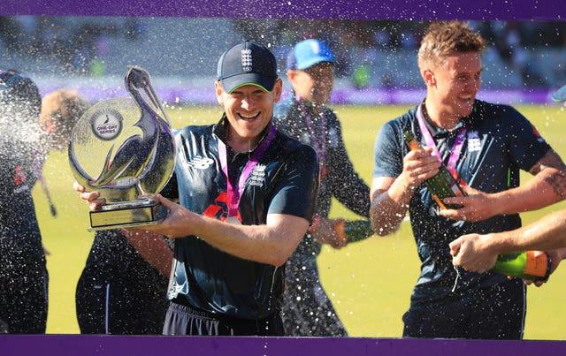 Eoin Morgan and England celebrate a series win over Australia