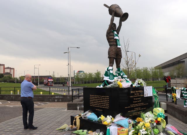 Tributes have been left at the statue of Billy McNeill in Glasgow