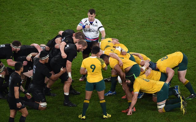 Owens (centre) took charge of the 2015 World Cup final between Australia and New Zealand 