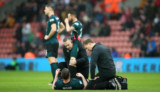 Chris Wood was forced off through injury in the first half