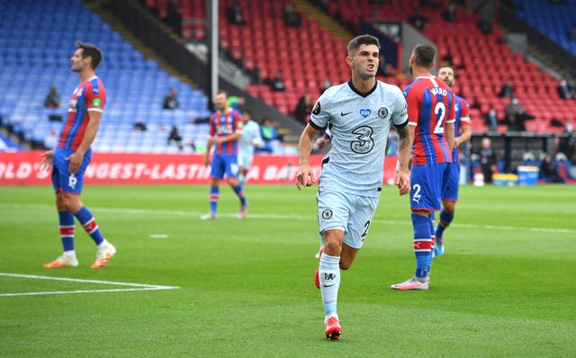 Christian Pulisic celebrates scoring Chelsea''s second goal 