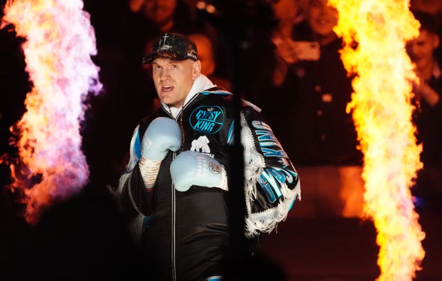 Tyson Fury walks to the ring ahead of his heavyweight bout against Arslanbek Makhmudov in April