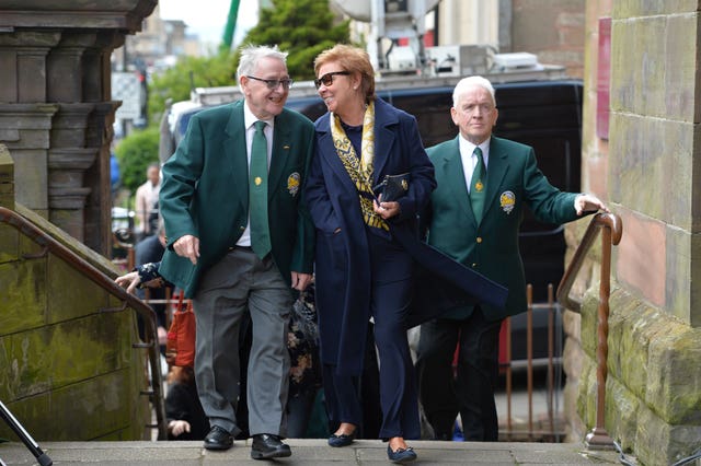 Lisbon Lions Willie Wallace and John Clark arrive at church