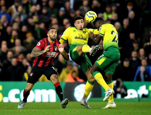 Norwich defender Ben Godfrey was sent off for a foul on Bournemouth’s Callum Wilson