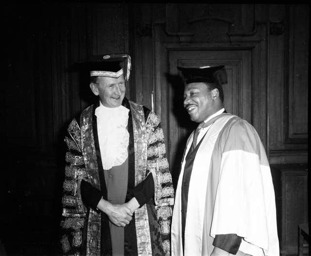 Martin Luther King Jr (right) receiving an honorary degree from Newcastle University (Derek Hawes/Newcastle University/PA)