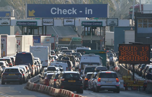 Cars wait to check in at the Port of Dover in Kent