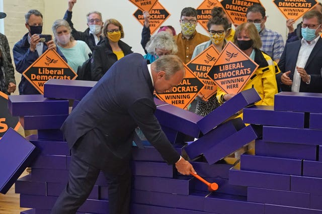 Sir Ed Davey celebrates the Lib Dems' success in the Chesham and Amersham by-election