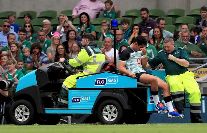 Joey Carbery was injured during Ireland's World Cup warm-up win over Italy