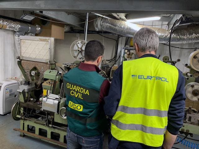 A subterranean counterfeit cigarette factory in the Malaga province of Spain