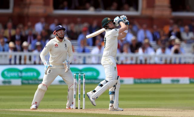 Smith lofted Leach for four to bring up his half-century