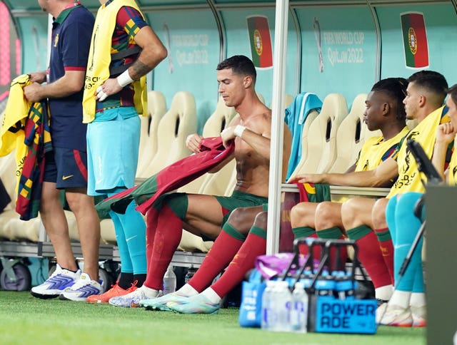 Cristiano Ronaldo prepares to come on against Switzerland