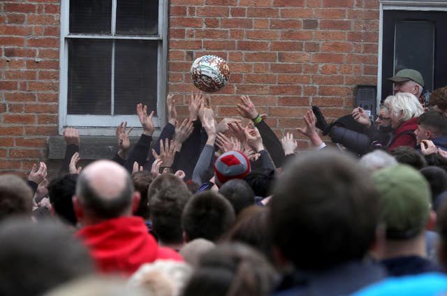 The ball was decorated with the Derby County FC badge this year (Aaron Chown/PA