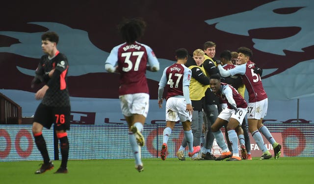 Aston Villa celebrate Louie Barry's equaliser