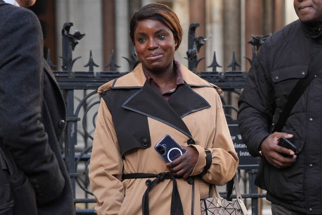 Eni Aluko outside the Royal Courts of Justice, central London