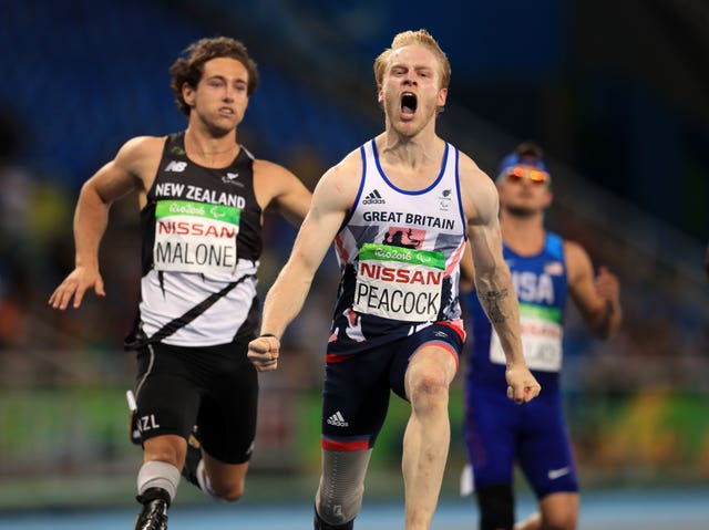 Great Britain’s Jonnie Peacock won gold in Rio, pictured, and London