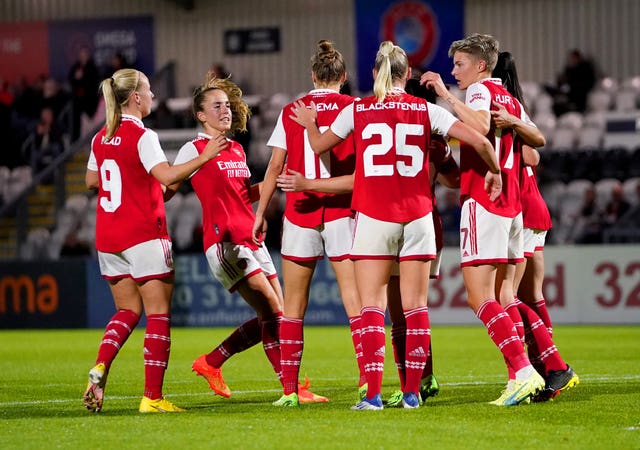 Arsenal celebrate their second goal
