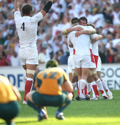 England triumph over Australia to win their quarter-final in the 2007 Rugby World Cup, eventually finishing runners-up to South Africa