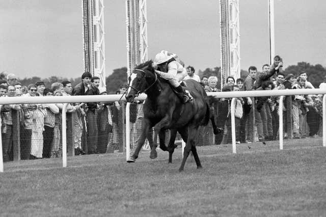 Seen here winning the King George, Mtoto was narrowly beaten by Tony Bin the Arc