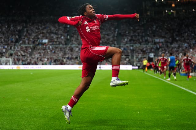 Rio Ngumoha celebrates his winner for Liverpool