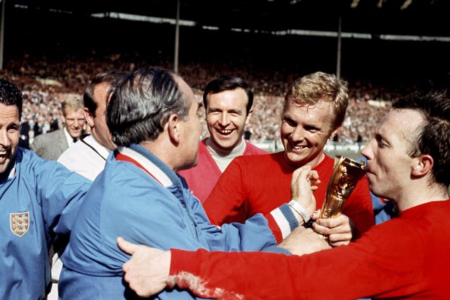 Nobby Stiles kisses the trophy after victory over West Germany in the 1966 World Cup final