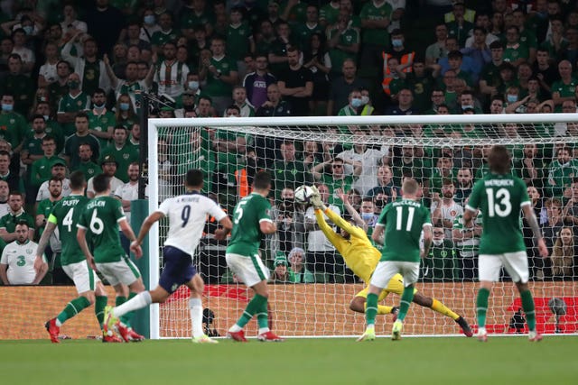 Gavin Bazunu makes a save to deny Serbia