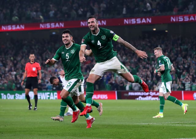 John Egan and Shane Duffy celebrate their side''s equaliser