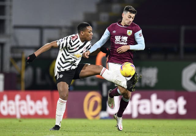 Anthony Martial appeared to pick up a hamstring issue at Burnley