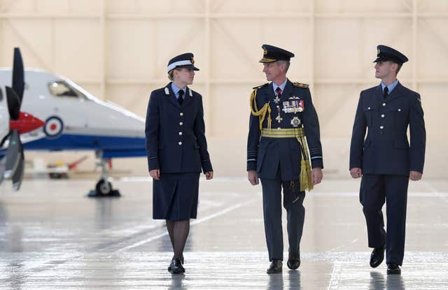 Air Chief Marshal Sir Stephen Hillier with Officer Cadet Holly Holt and Aircraftsman Sam Cook before the graduation ceremony
