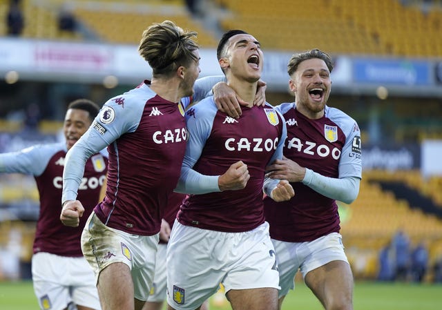 Aston Villa's Anwar El Ghazi (centre) celebrates his winning penalty