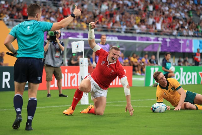 Parkes celebrates Wales' opening try