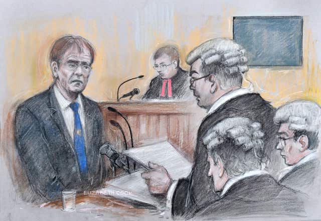 Court artist sketch of Sir Cliff giving evidence (Elizabeth Cook/PA)
