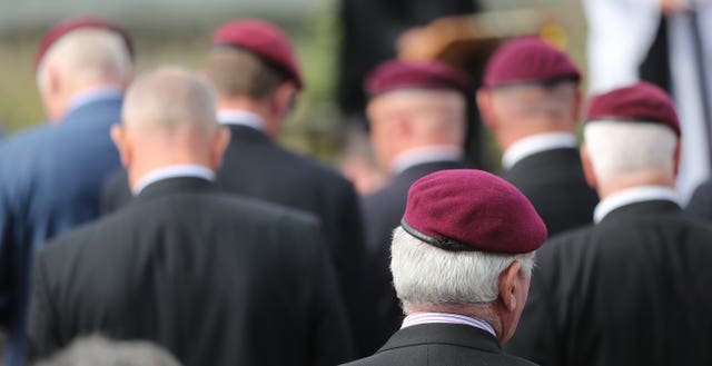 Parachute regiment veterans take part in a service held at Narrow Water close to Warrenpoint in Co Down to mark the 40th anniversary of the death of 18 soldiers on August 27 1979