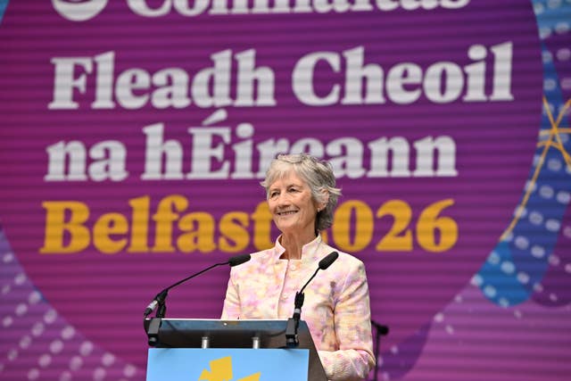 Irish President Catherine Connolly speaking at the Fleadh