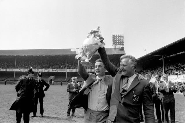 Clough (left) and his assistant Peter Taylor (right) after winning the title in 1972