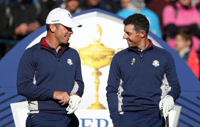 Former Ryder Cup team-mates Paul Casey, left, and Rory McIlroy are in medal contention