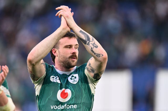 Ireland’s Mack Hansen applauds the fans