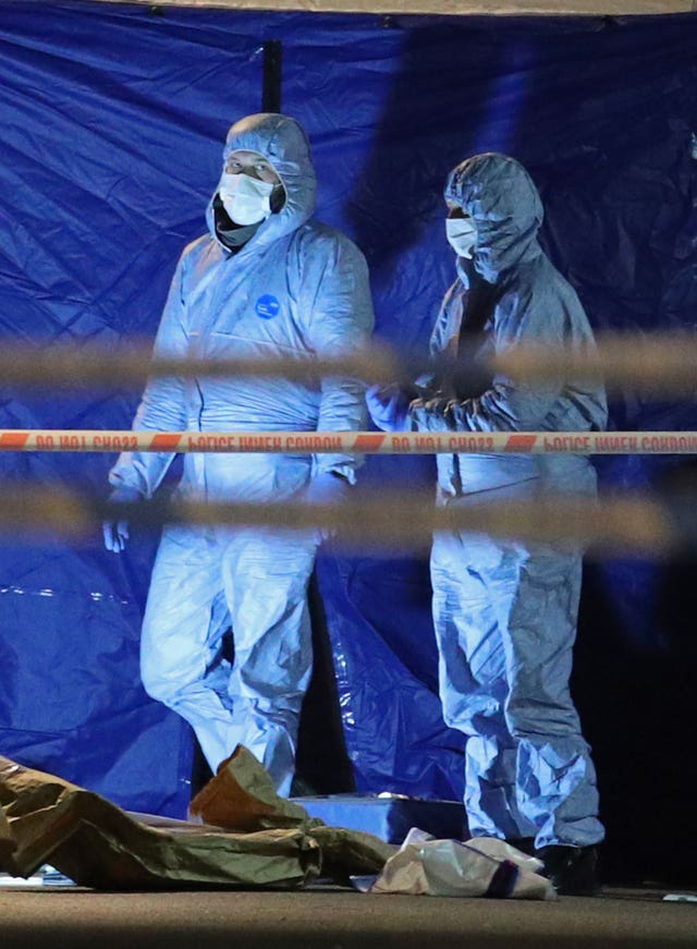 Forensic investigators at the scene in Leyton