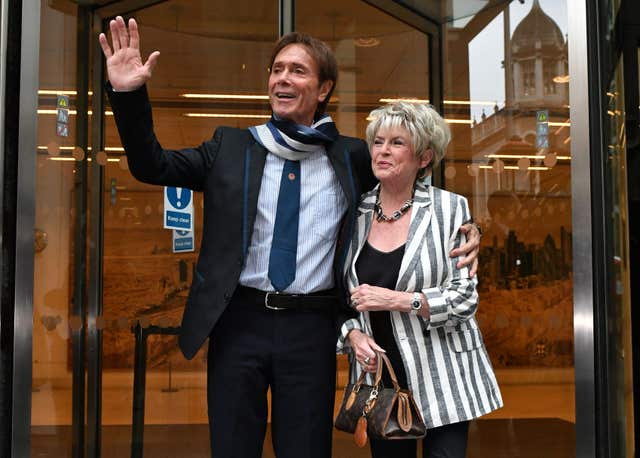 Sir Cliff Richard with Gloria Hunniford, during the legal battle against the BBC (Dominic Lipinski/PA)