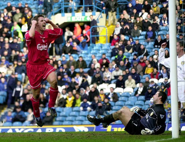 Michael Owen scores at Elland Road in 2002