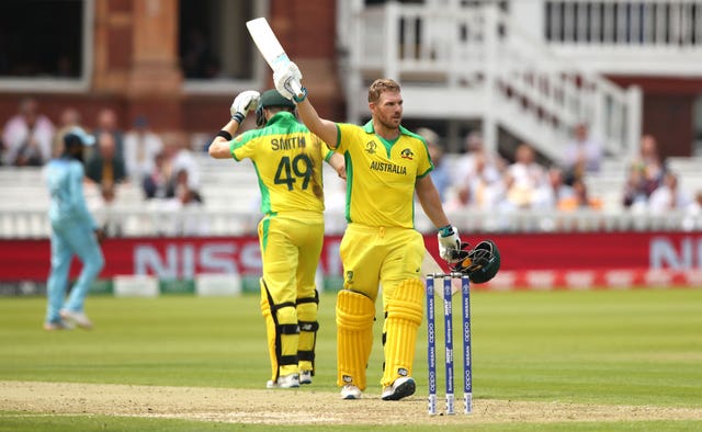 Australia’s Aaron Finch celebrates his century