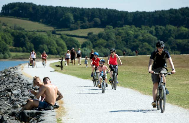 People riding bikes at Carsington Water in Derbyshire