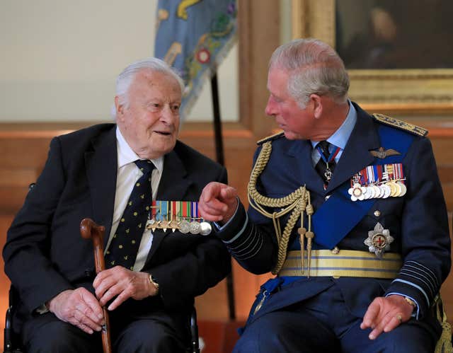 Battle of Britain veteran Squadron Leader Geoffrey Wellum with the Prince of Wales