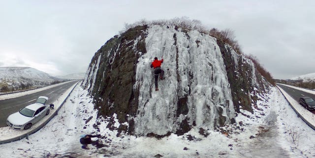 Ice climbers defy the cold in Tebay, Cumbria (Owen Humphreys/PA)