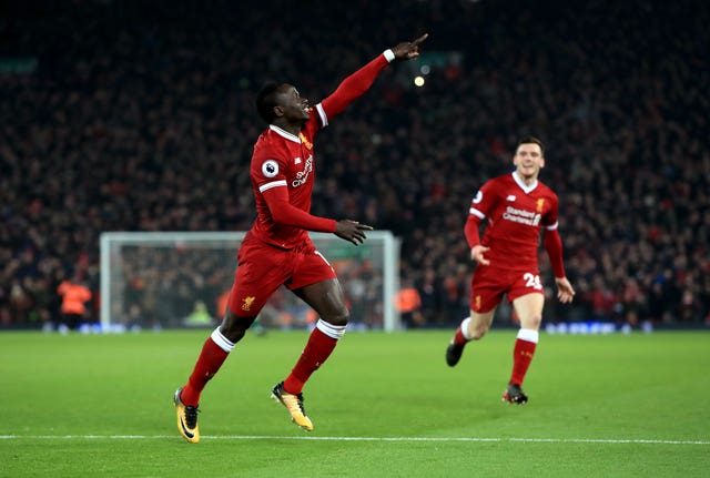 Sadio Mane celebrates scoring in Liverpool's 4-3 win over Manchester City in January
