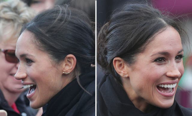 Royal-watchers spotted that Ms Markle was wearing different earrings in each ear (Aaron Chown/PA)