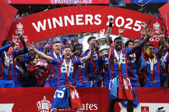 Crystal Palace celebrate winning the FA Cup